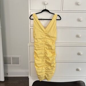 Sara Campbell Yellow Ruched Midi Dress
